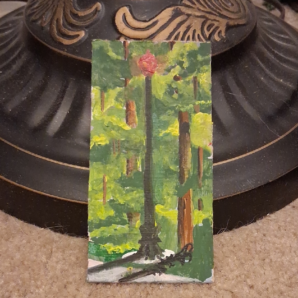 Enchanted Green and Black Forest Lamp Post Painting